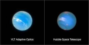 side by side images of Neptune showing seasonal changes