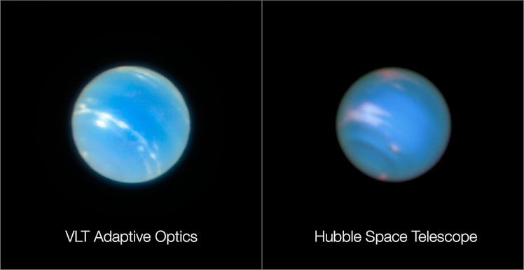 side by side images of Neptune showing seasonal changes