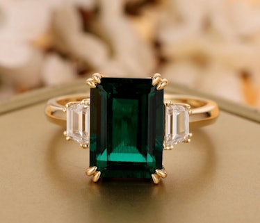 Lab-Created Emerald Engagement Ring