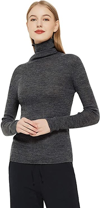 PACIBE Merino Wool Ribbed Turtleneck Sweater
