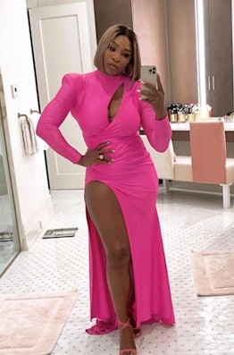 Serena Williams wearing a floor-length hot pink dress