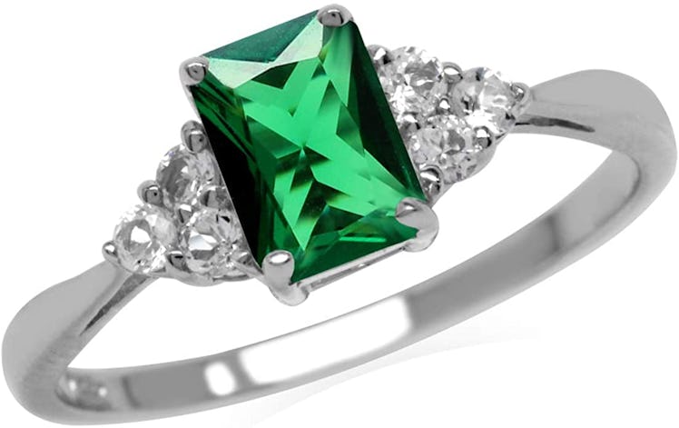 Nano Green Emerald Sterling Silver Engagement Ring