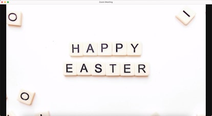 Say 'Happy Easter' with this Scrabble inspired Easter Zoom background