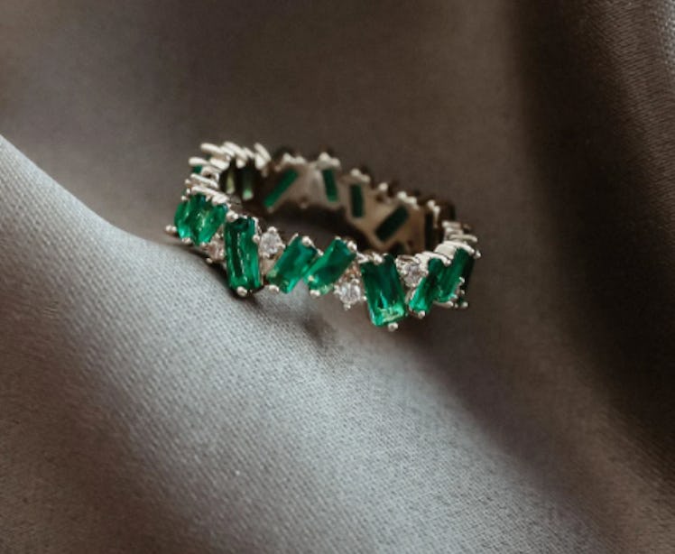 18K CZ Crystal, Simulated Green Emerald Ring