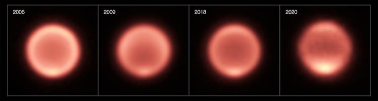 four thermal images of neptune across time