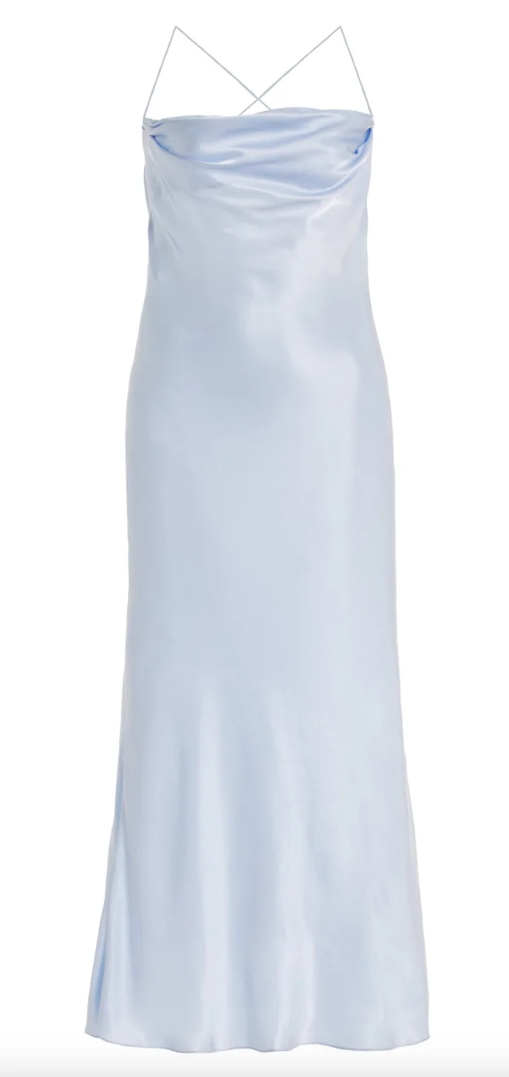victoria beckham silver slip dress Draped pleated ribbed-knit and crepe midi dress - baby pink