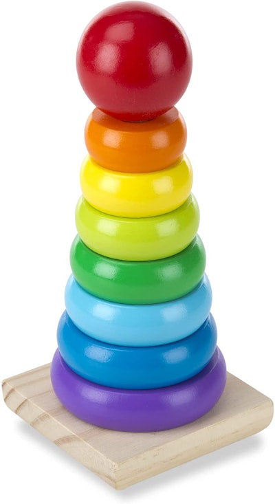 Montessori toys for 1 year olds, wood rainbow ring stacking toy
