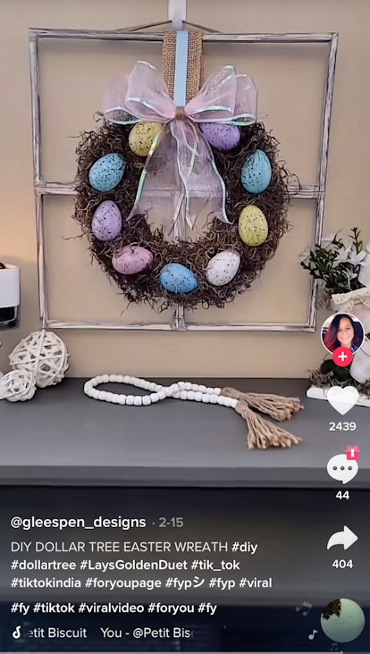 A woman shows off Easter decor for your home on TikTok like an Easter wreath. 