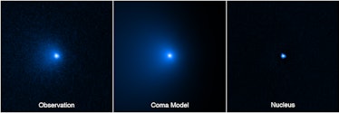Comparison poster of the actual observation of the comet with modeling to determine the nucleus size