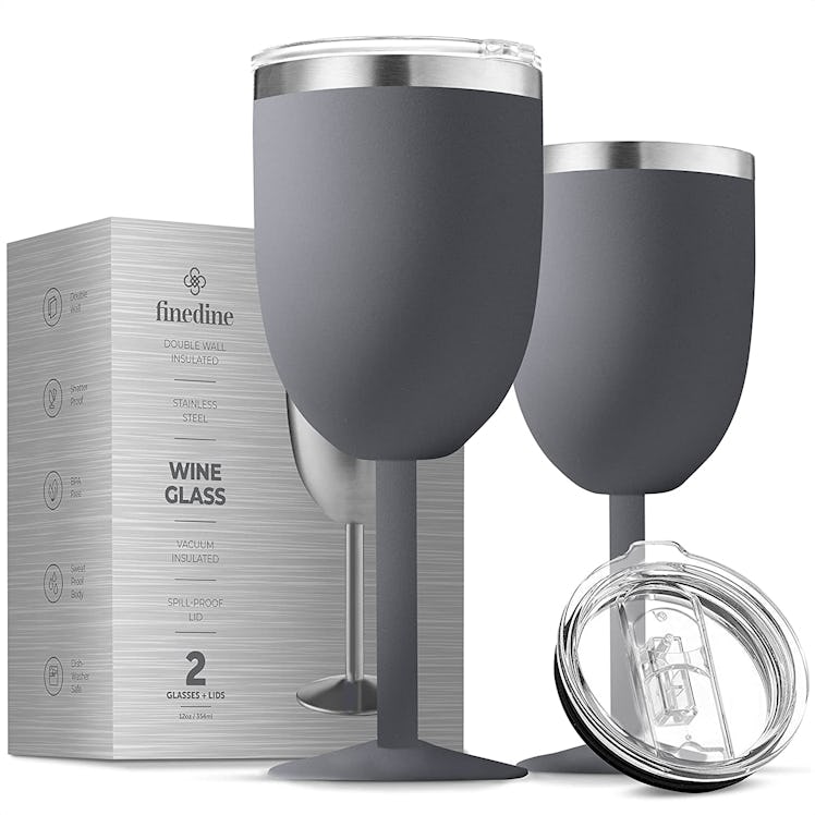 FineDine Stainless Steel, Double-Wall Insulated Wine Glasses