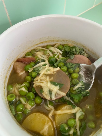Emma Chamberlain's potato, pea, and basil soup