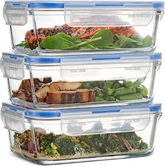 FineDine Glass Meal-Prep Containers with Locking Lids (3-Pack)