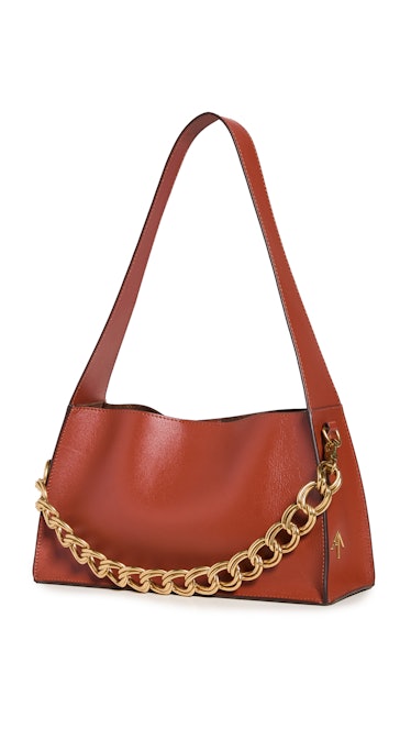 crochet outfits rust red leather shoulder bag with gold chain strap