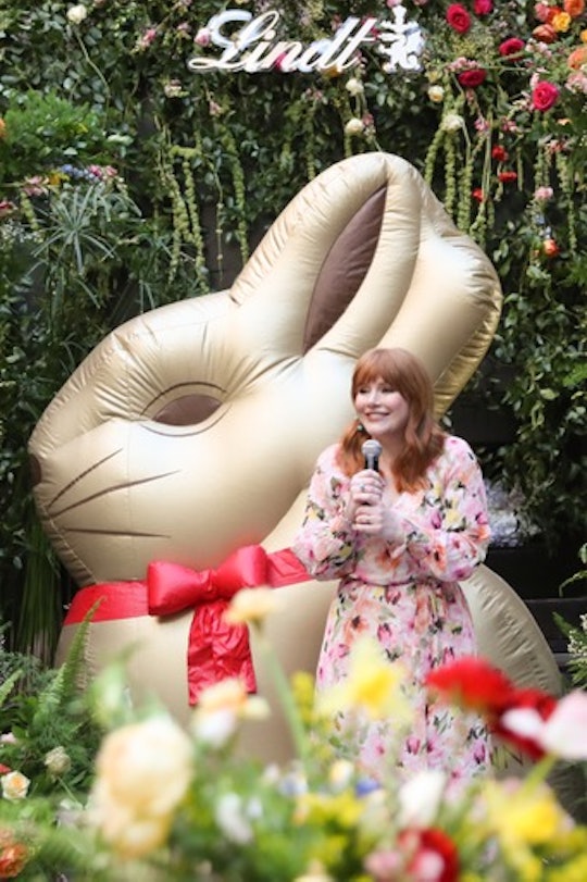 Bryce Dallas Howard poses with an oversized Lindt Gold Bunny for Easter in New York City.