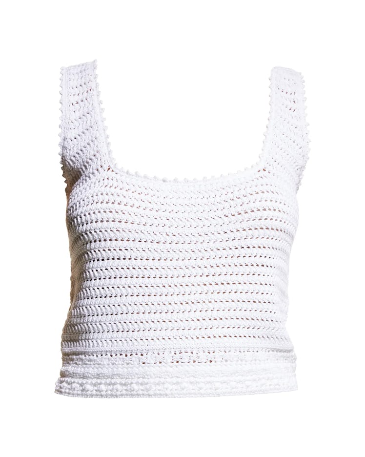 crochet outfits white square neck tank top