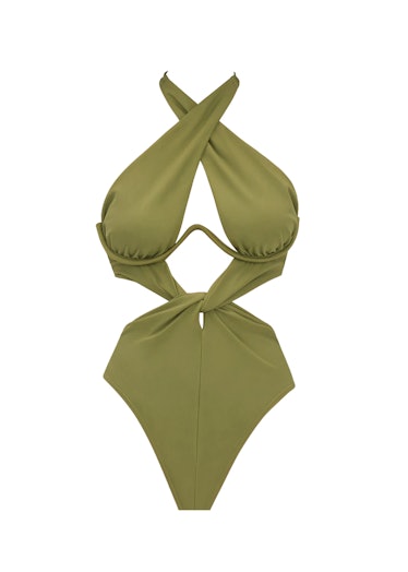 2022 vacation trends cutouts green halter swimsuit 