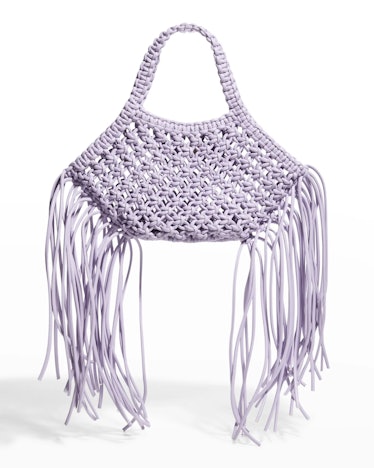 2022 vacation trends bright bags purple fringe woven tote bag