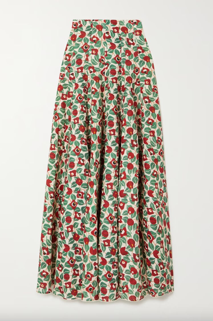 2022 vacation trends floral print linen maxi skirt 