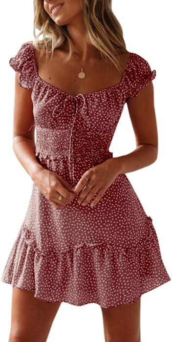 YOBECHO Women's Ruffle Sleeve Mini Dress
