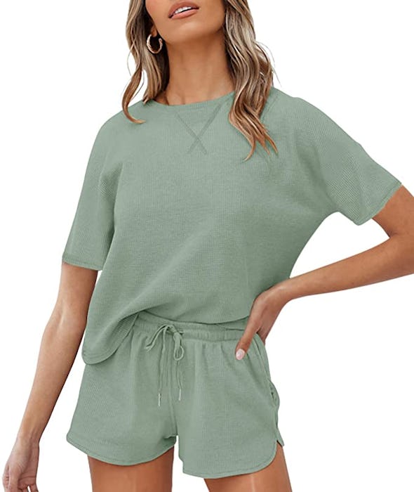 ZESICA Women's Waffle Knit Pajama Set