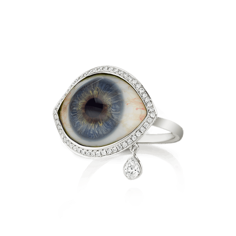 Diamond Halo Teardrop Eye Finger Ring
