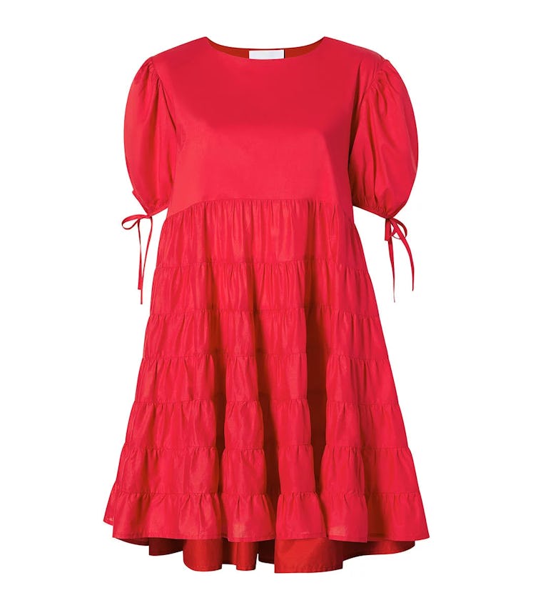 2022 vacation trends easy dresses red tiered puff sleeve mini
