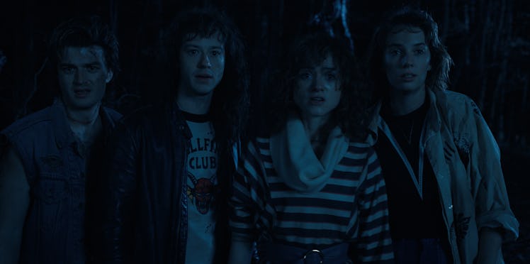 Joe Keery, Joseph Quinn, Natalia Dyer, and Maya Hawke in Stranger Things Season 4