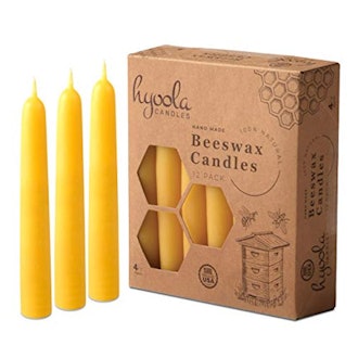 14. Hyoola Handmade All Natural Beeswax Taper Candles (12-Pack)
