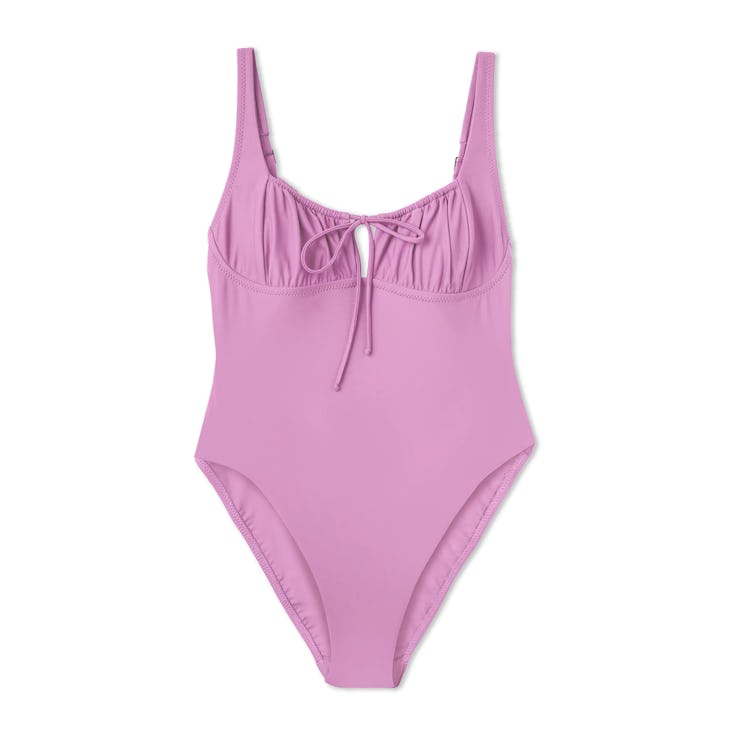 swimwear trends 2022 ruched purple one piece 