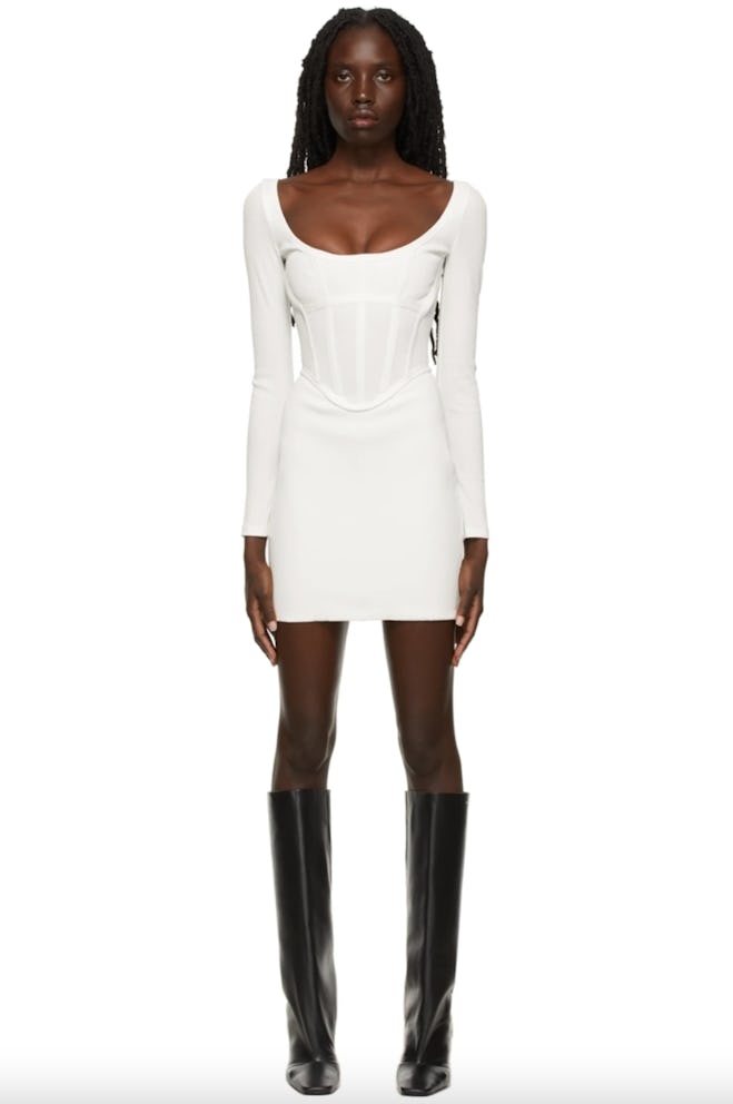Dion Lee Rib Knit Corset Dress in White