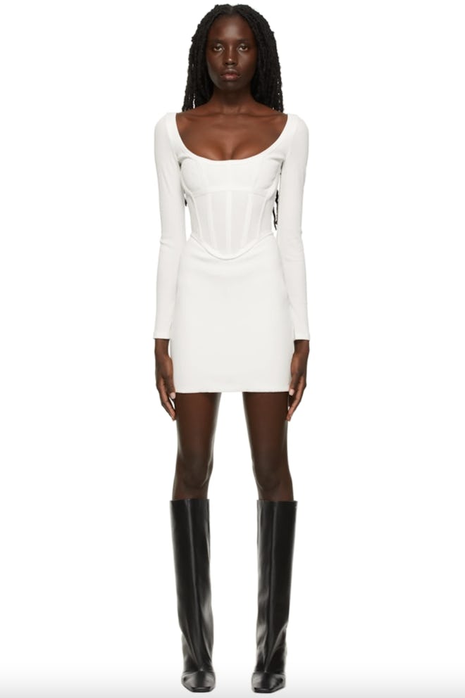 Dion Lee Rib Knit Corset Dress in White