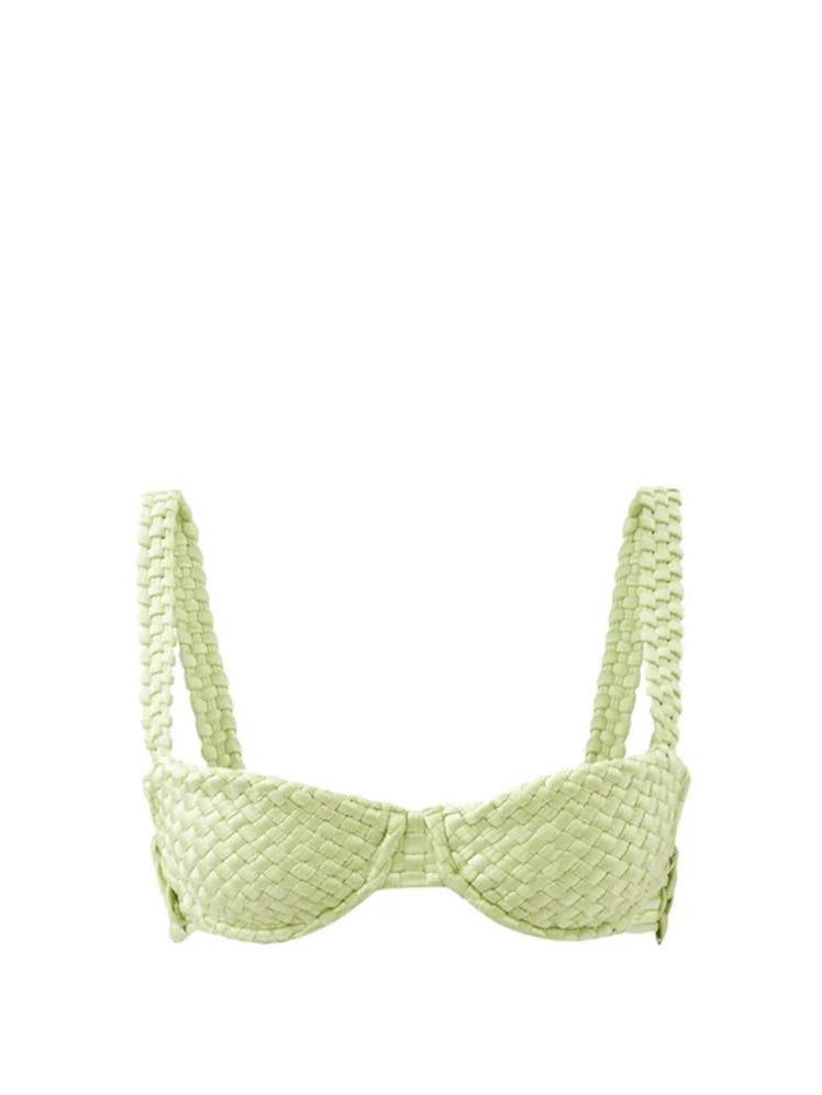 swimwear trends 2022 green woven bikini top 