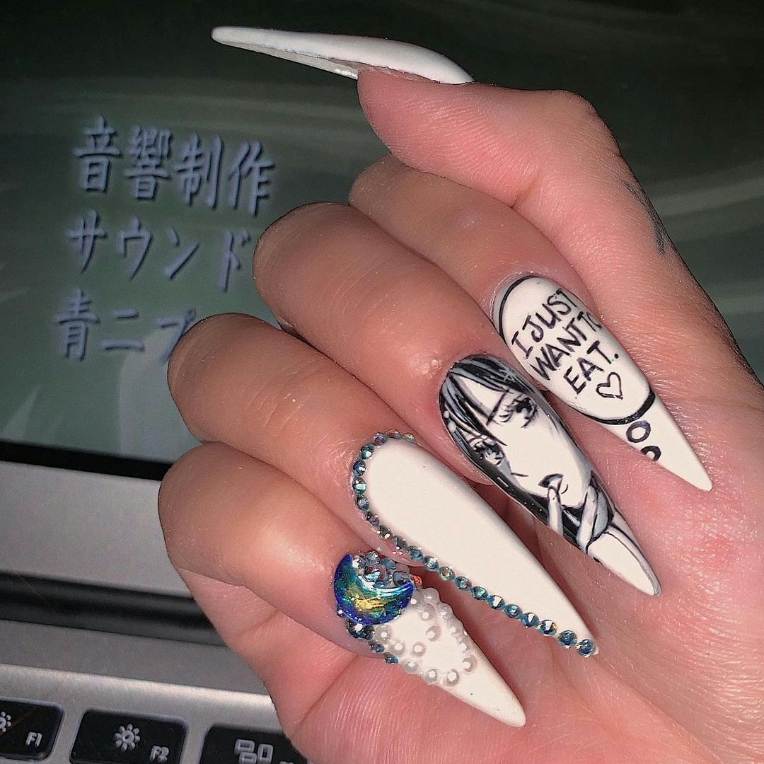 10 Popular Acrylic Nails To Inspire You AcrylicNails acrylicnailslong   Sailor moon nails Anime nails Moon nails