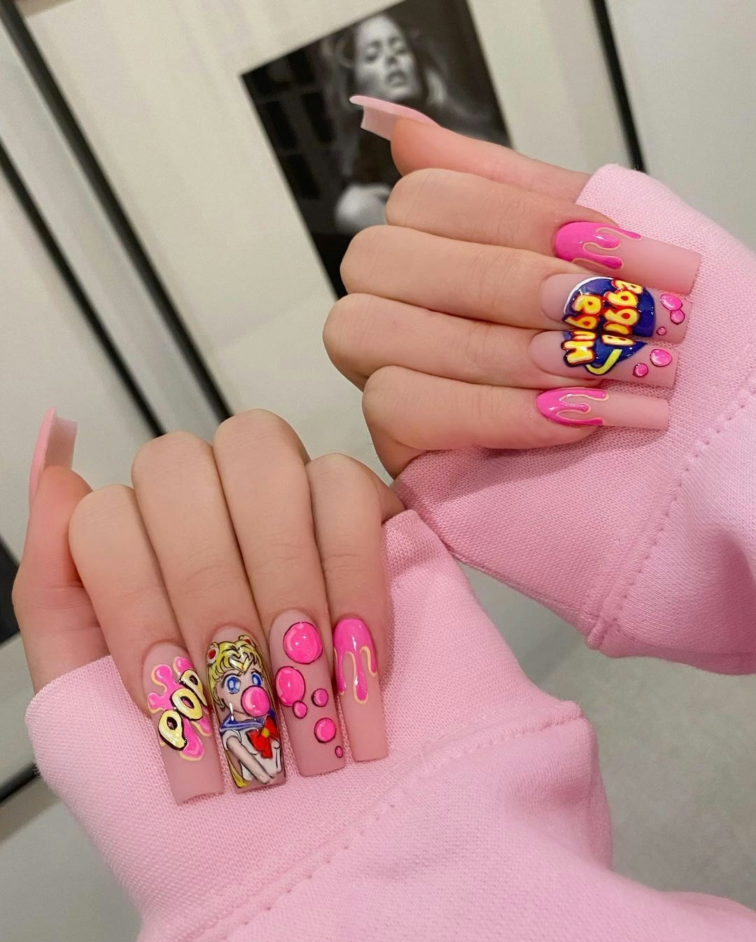 Pink Anime Ombre Press on Nails Glue on Nails Long Nails - Etsy Finland