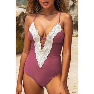 CUPSHE Lace Plunge One-Piece Swimsuit