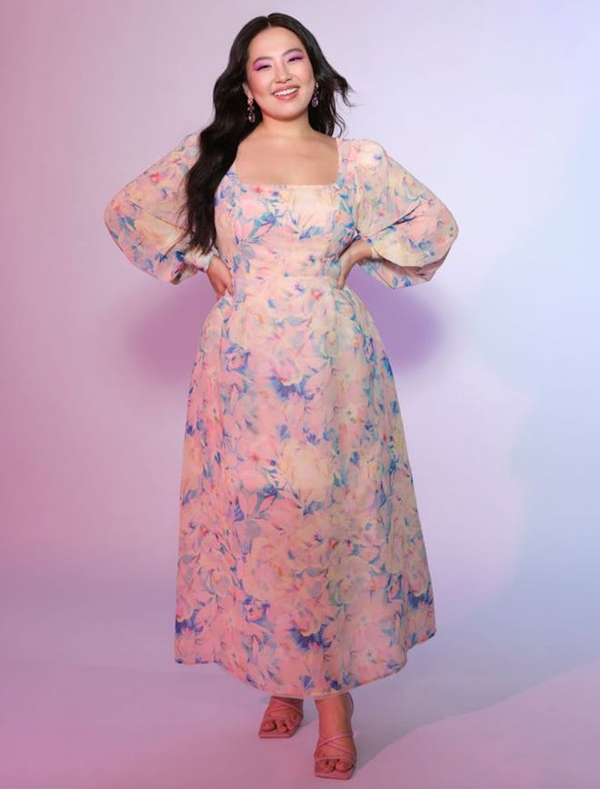 Sheer Maxi with Fitted Bodice in Night Garden