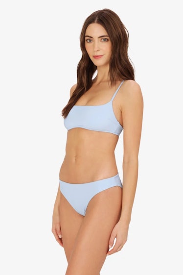 swimwear trends 2022 micro thin straps blue bikini top 