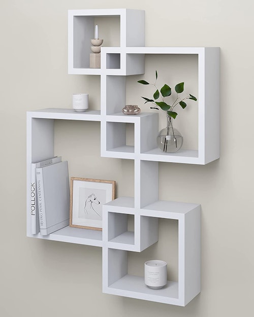 Greenco 4 Cube Intersecting Mounted Floating Wall Shelves