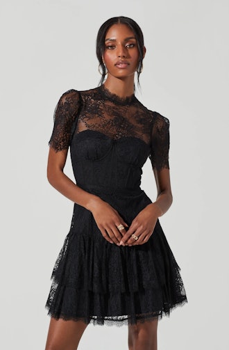 Lelani Lace Bustier Mini Dress in Black