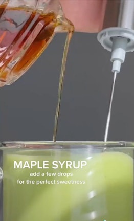 Kourtney Kardashian adds a few drops of maple syrup to her matcha tea latte recipe in this poosh tik...
