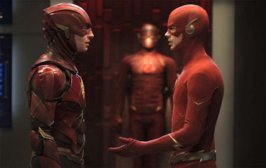 Ezra Miller and Grant Gustin as The Flash. 