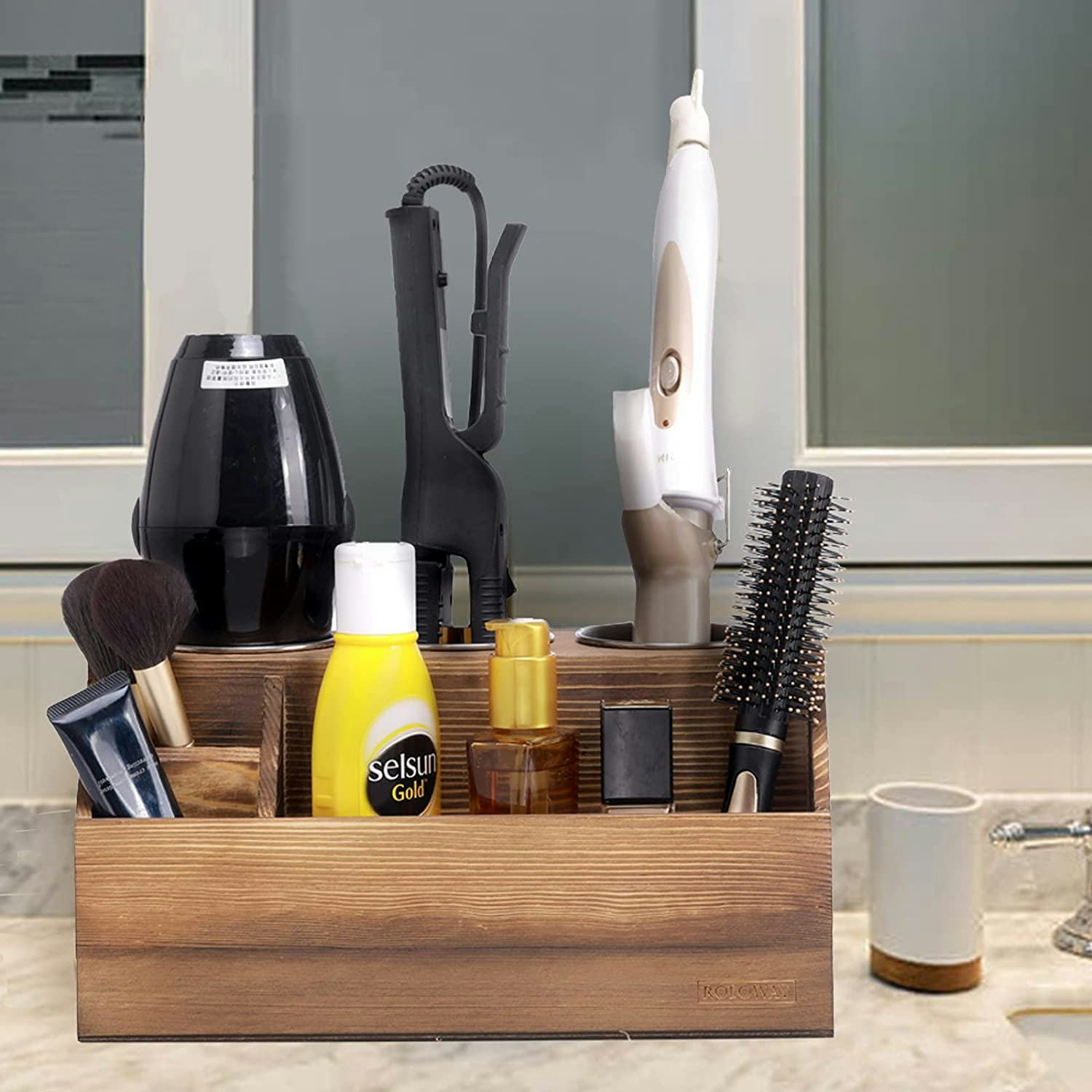 ROLOWAY Wooden Hair Tool Organizer
