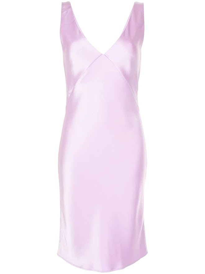 This purple satin slip dress from Paris Georgia is a basic spring/summer wardrobe staple.