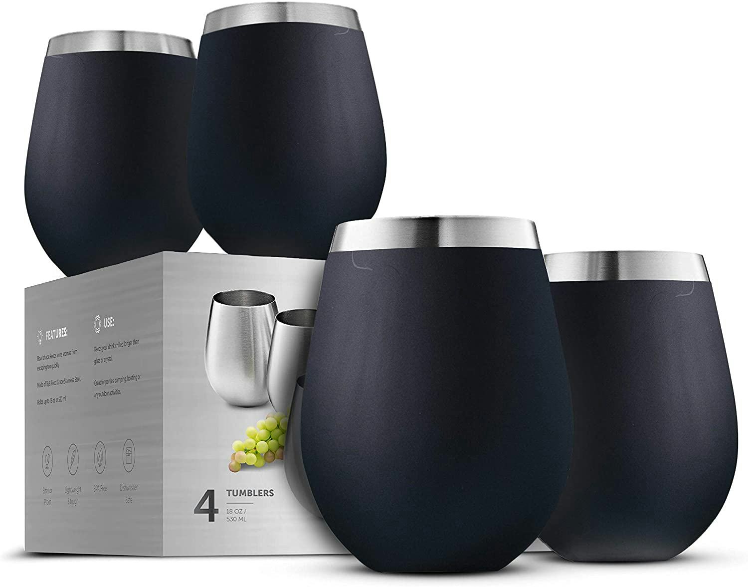 FineDine Stainless Steel Wine Glasses (4-Pack)