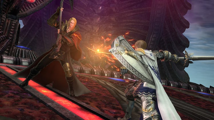 Final Fantasy XIV Endwalker scene with two characters fighting.