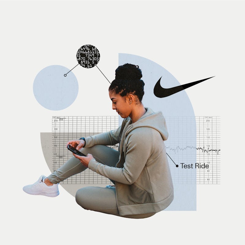 Woman wearing gym clothes while trying out the Nike Training Club app.
