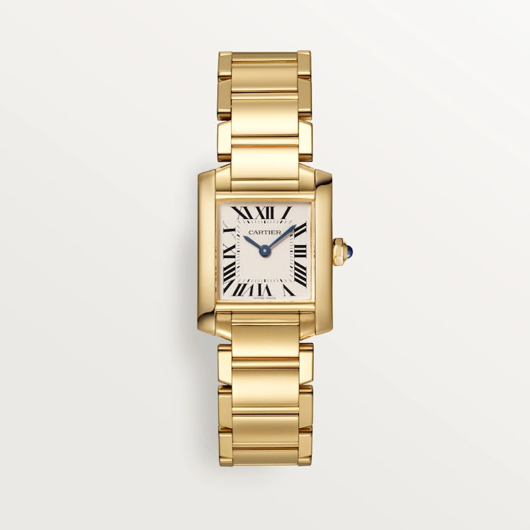 This gold Tank Française watch from Cartier is a Meghan Markle-approved accessory.