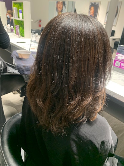 Balayage highlights on blown out 4c hair 