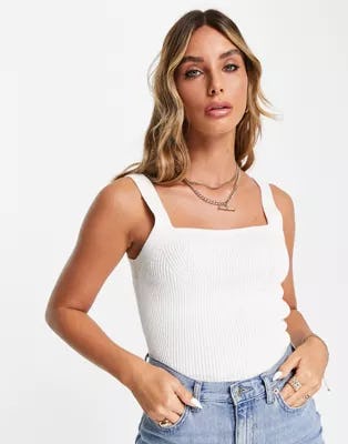 ASOS DESIGN knitted square neck cami in cream