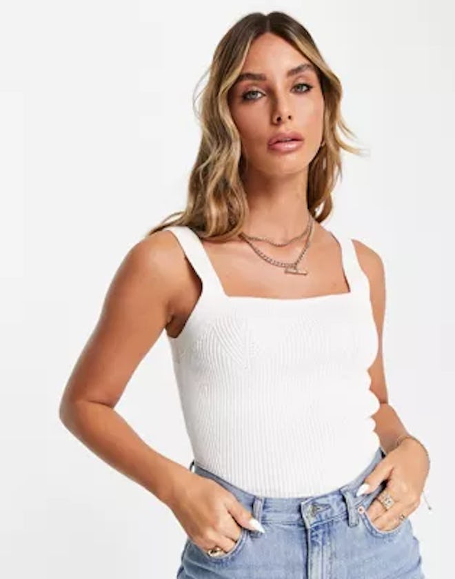 ASOS DESIGN knitted square neck cami in cream